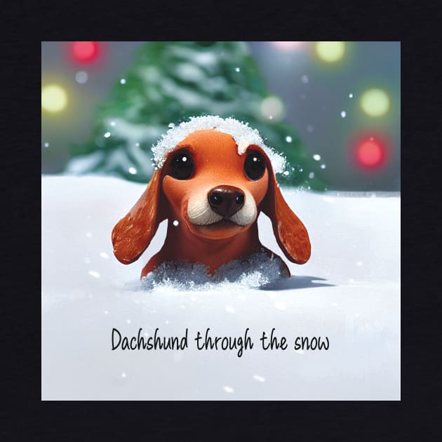 'Dachshund through the Snow' Sausage Dog Puppy in the snow by Geminiartstudio